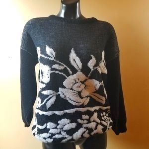 Dragonfly Black and White Floral Sweater
